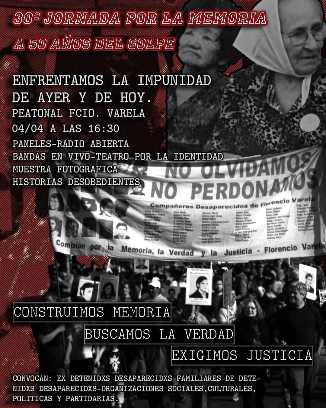 EL SÁBADO 4 DE ABRIL SE REALIZARÁ LA 30° JORNADA POR LA MEMORIA